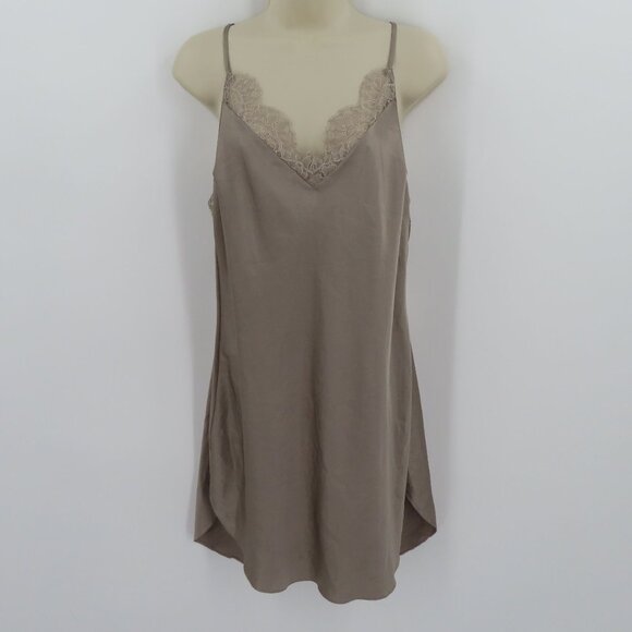 Victorias Secret Womens Large Taupe Lace Trim Spaghetti Strap Nightgown Sleep - Picture 11 of 11